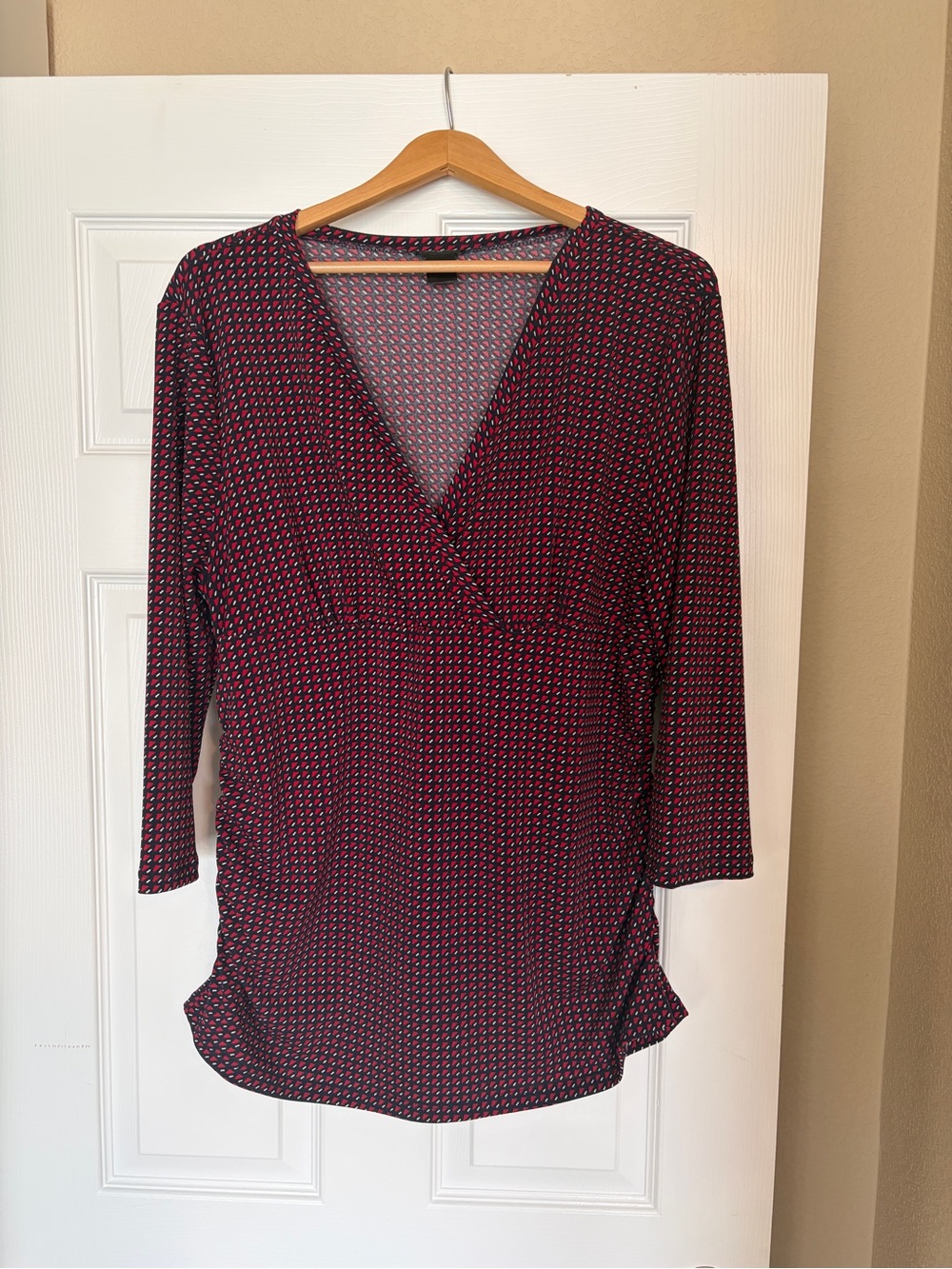 Ann Taylor Faux Wrap Top XL Career Office Stretch Geometric Z11